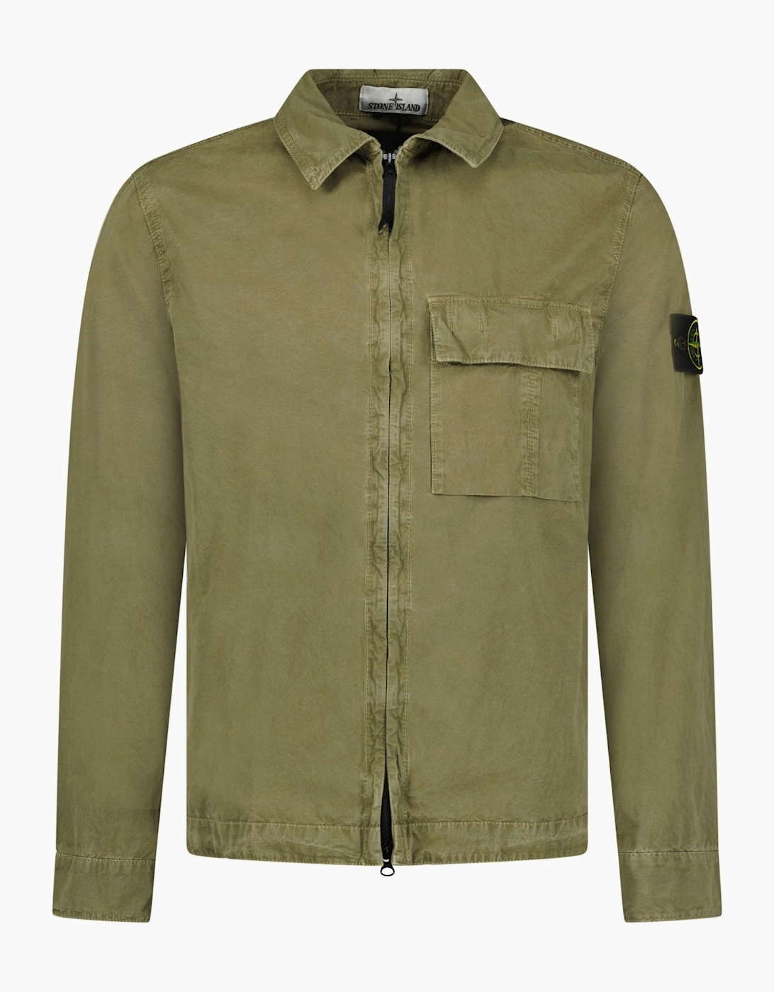 Stone Island Brushed Organic Cotton Canvas ‘OLD’ Effect Overshirt in Military Green