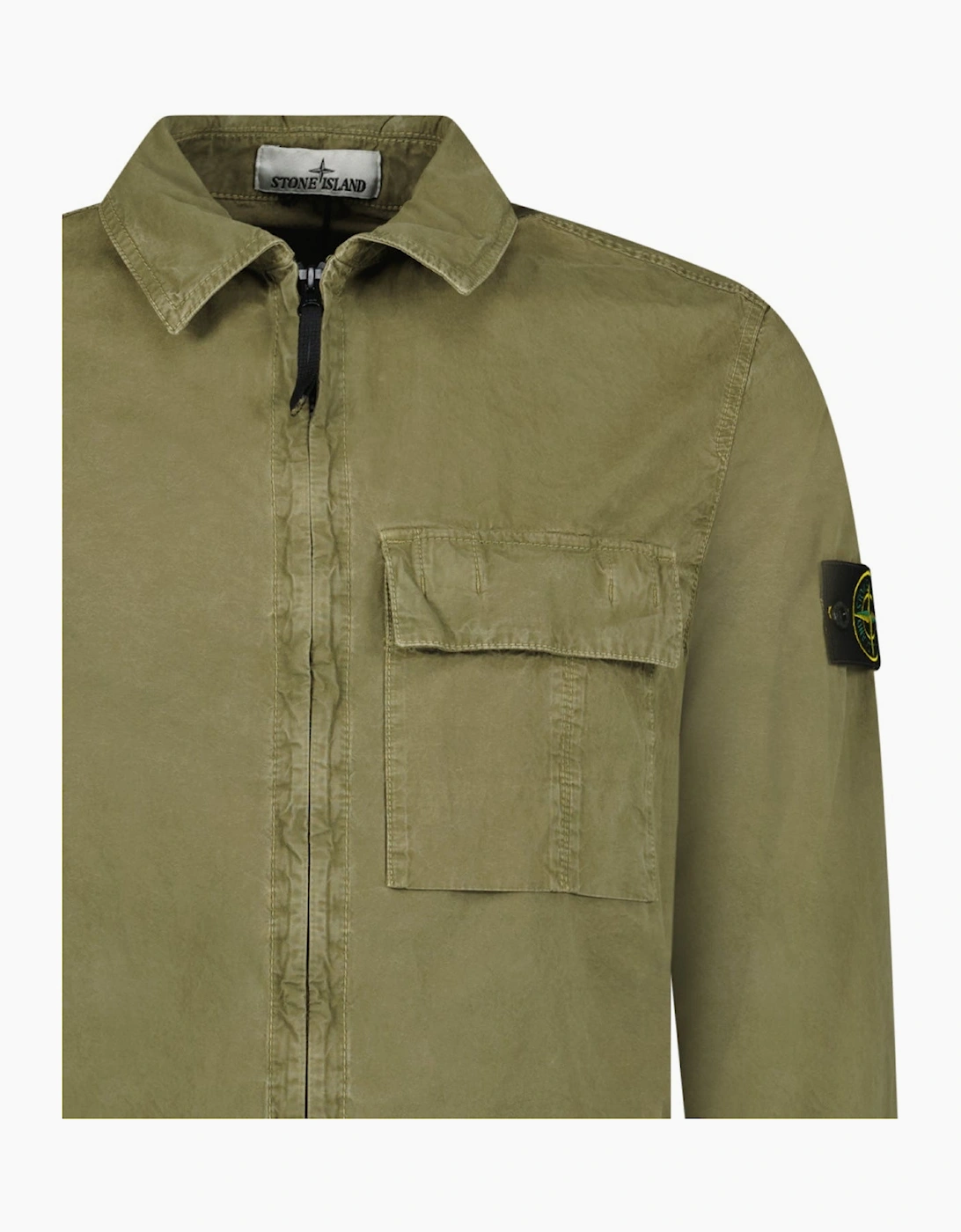Stone Island Brushed Organic Cotton Canvas ‘OLD’ Effect Overshirt in Military Green