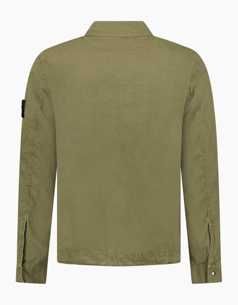 Stone Island Brushed Organic Cotton Canvas ‘OLD’ Effect Overshirt in Military Green