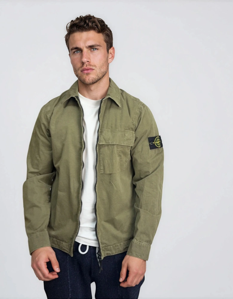 Stone Island Brushed Organic Cotton Canvas ‘OLD’ Effect Overshirt in Military Green