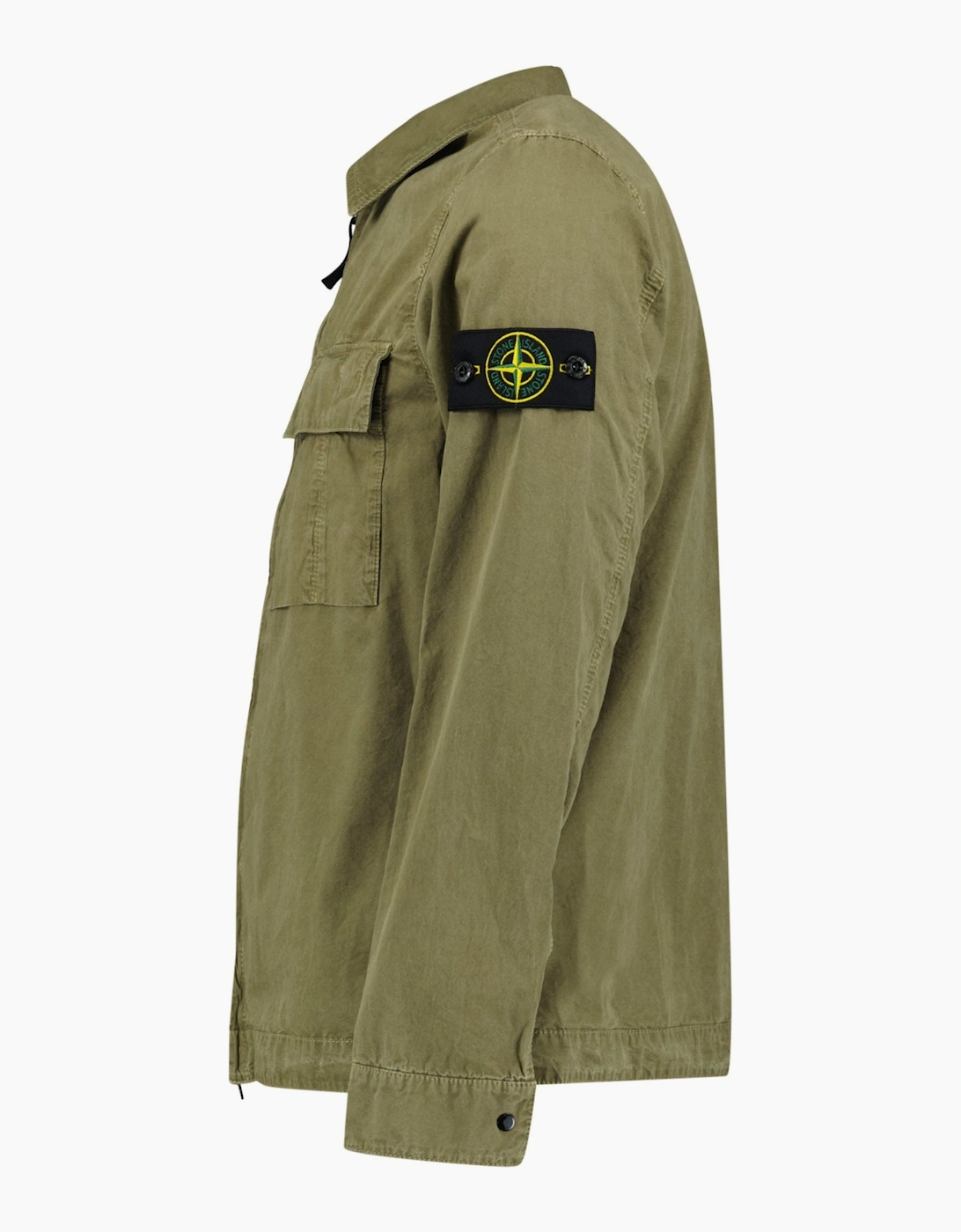 Stone Island Brushed Organic Cotton Canvas ‘OLD’ Effect Overshirt in Military Green