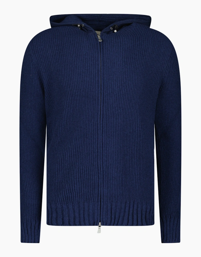 Gran Sasso Ribbed Zip-Up Hoodie in Navy