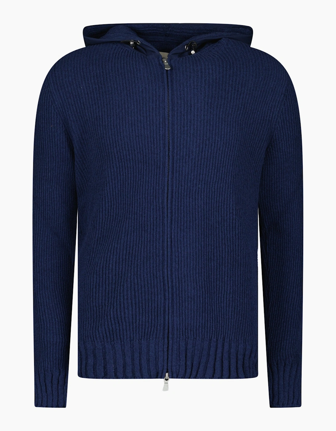 Gran Sasso Ribbed Zip-Up Hoodie in Navy