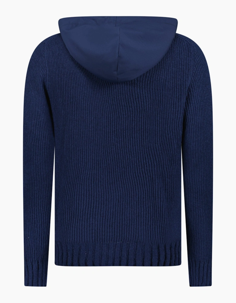 Gran Sasso Ribbed Zip-Up Hoodie in Navy