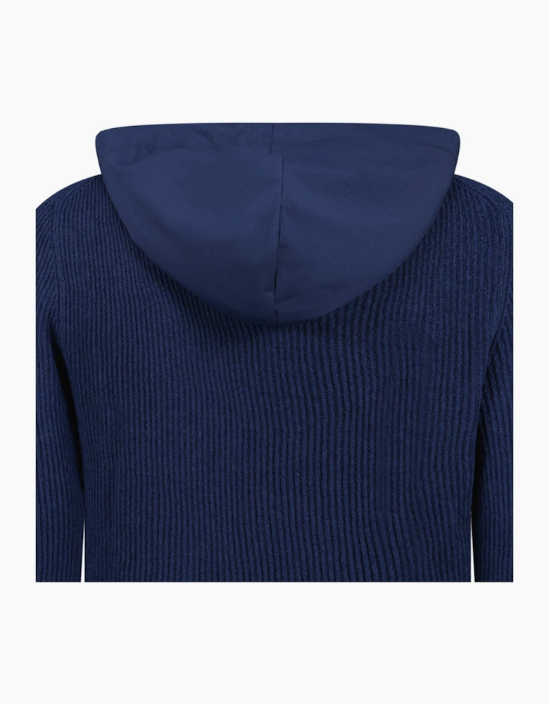 Gran Sasso Ribbed Zip-Up Hoodie in Navy