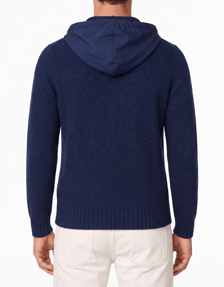 Gran Sasso Ribbed Zip-Up Hoodie in Navy