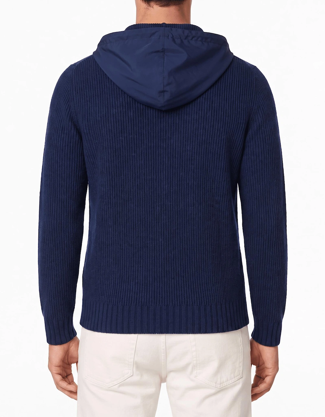 Gran Sasso Ribbed Zip-Up Hoodie in Navy
