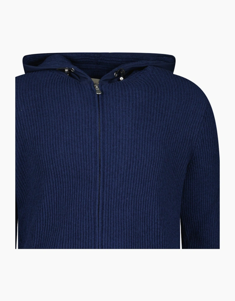 Gran Sasso Ribbed Zip-Up Hoodie in Navy