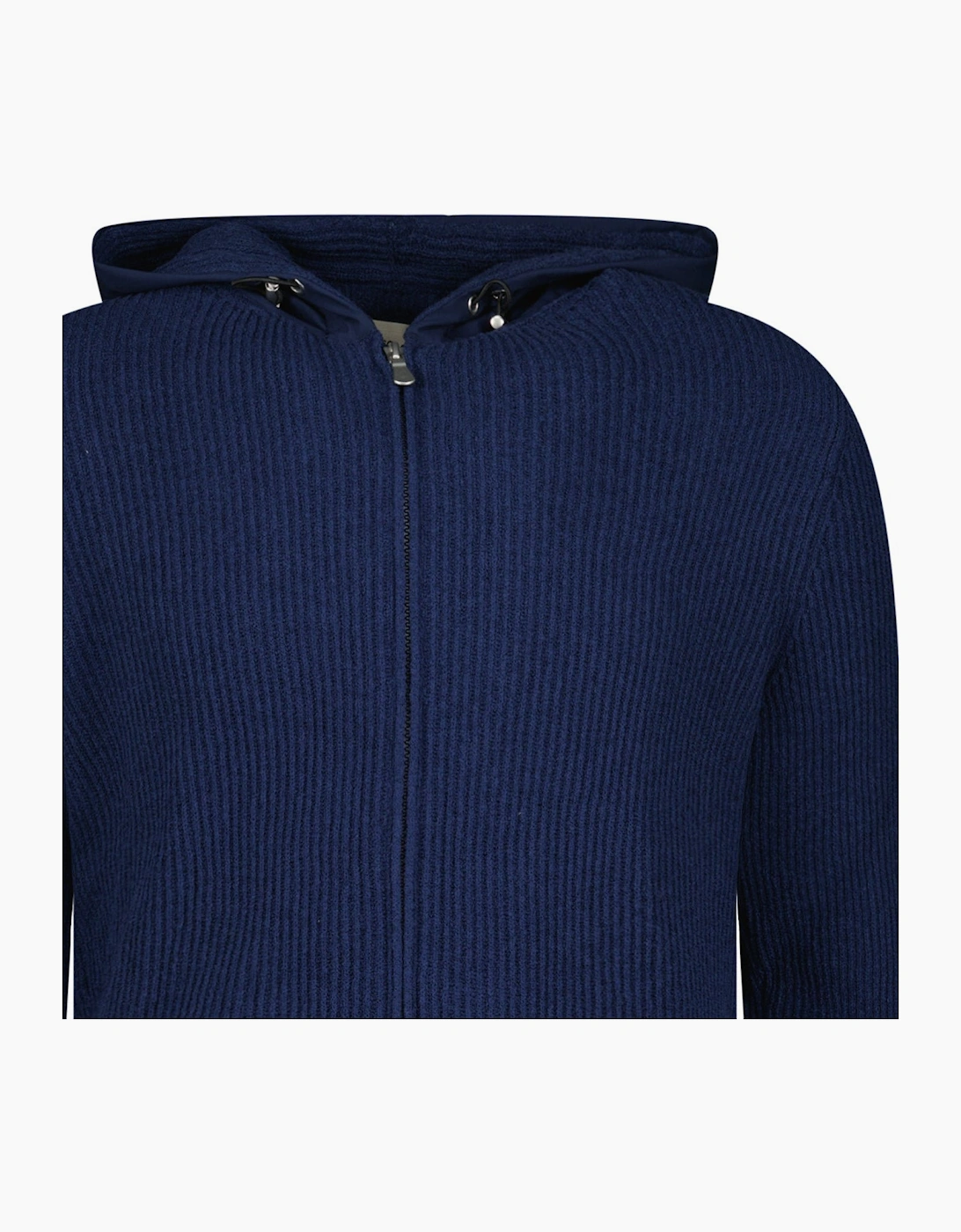 Gran Sasso Ribbed Zip-Up Hoodie in Navy