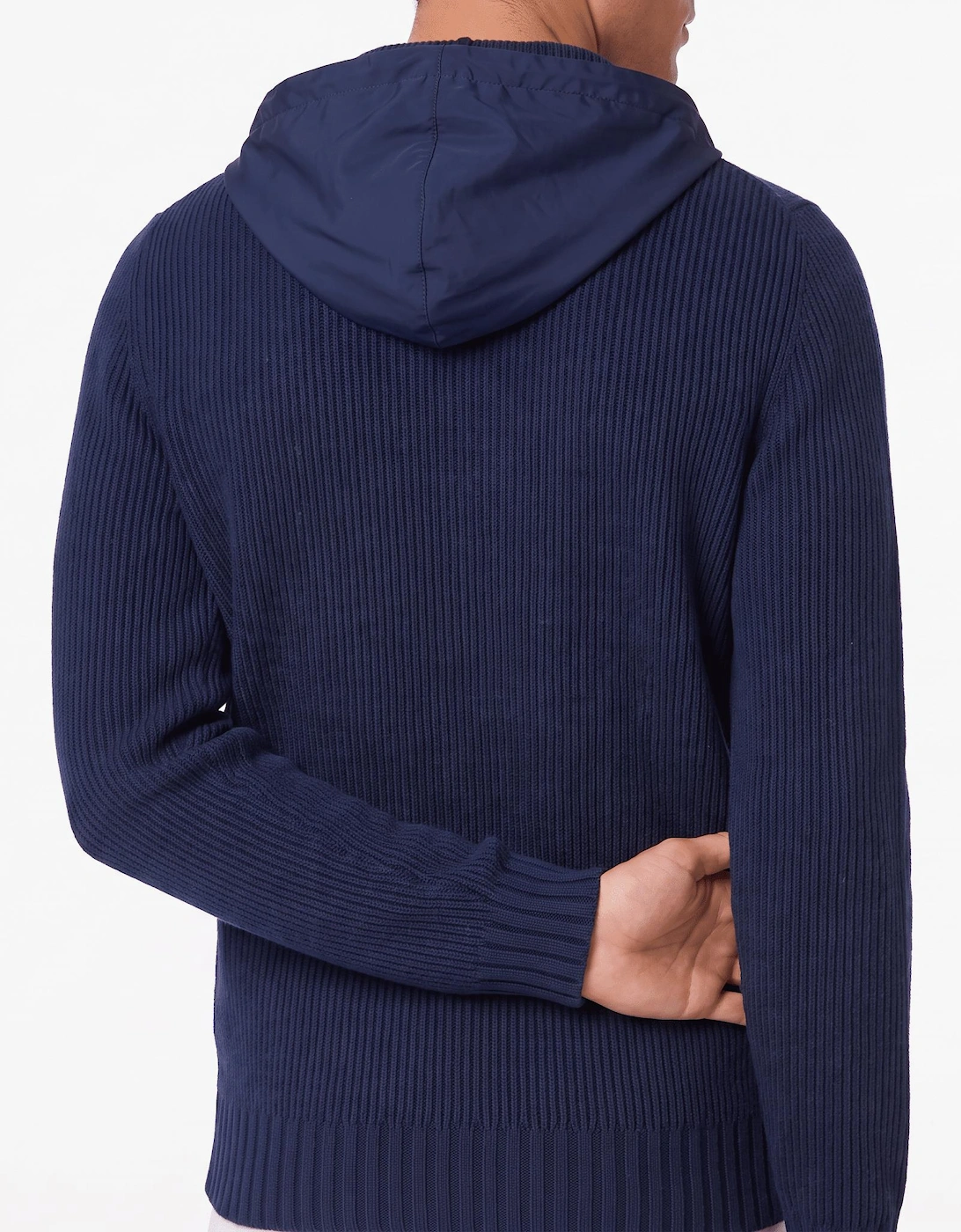 Gran Sasso Ribbed Zip-Up Hoodie in Navy