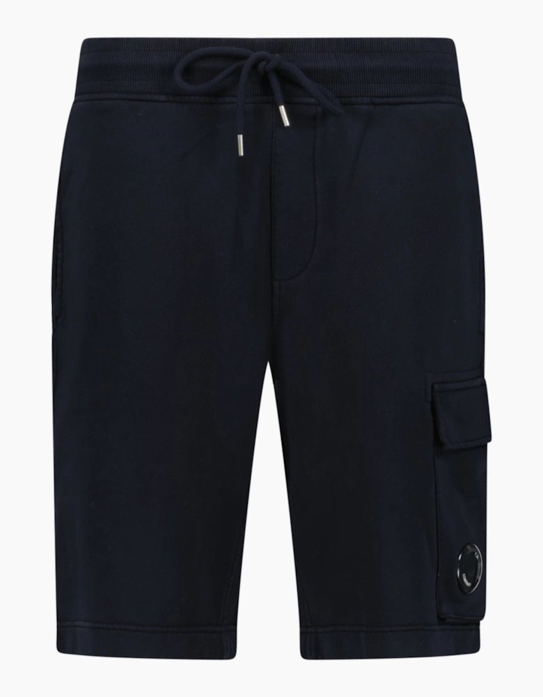 CP Company Cotton Diagonal Fleece Cargo Sweat Shorts in Navy Blue