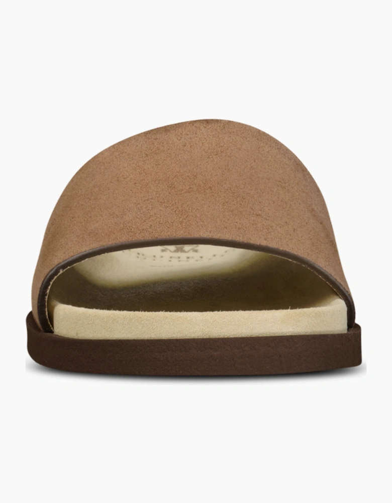 Brunello Cucinelli Suede-Strap Flat Sandals in Brown