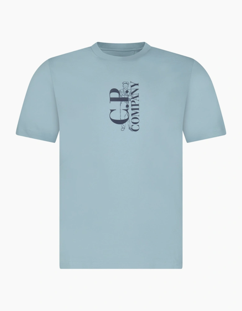 CP Company 30/1 Jersey Short Sleeve Printed T-Shirt in Blue
