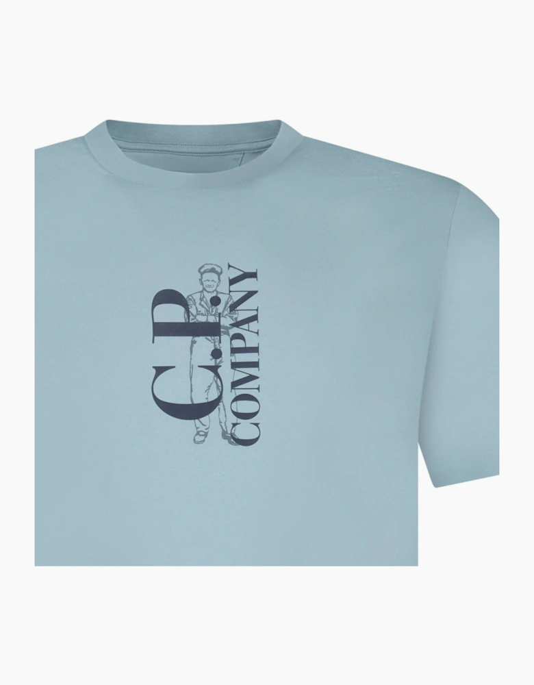 CP Company 30/1 Jersey Short Sleeve Printed T-Shirt in Blue