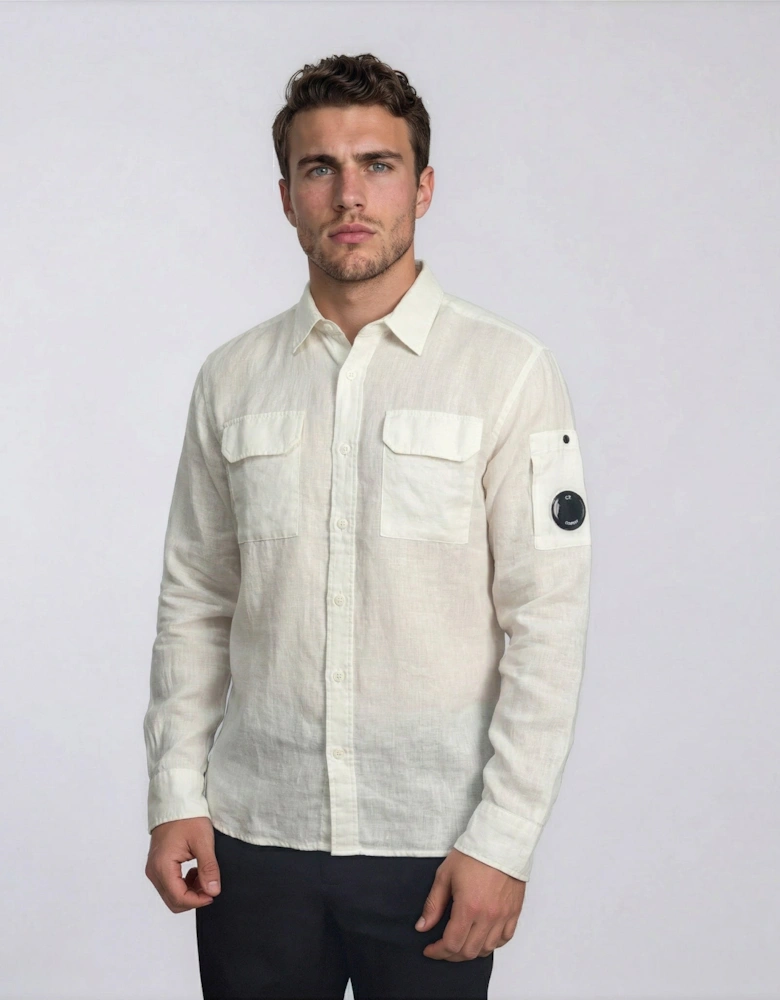 CP Company Linen Lens Safari Shirt in White