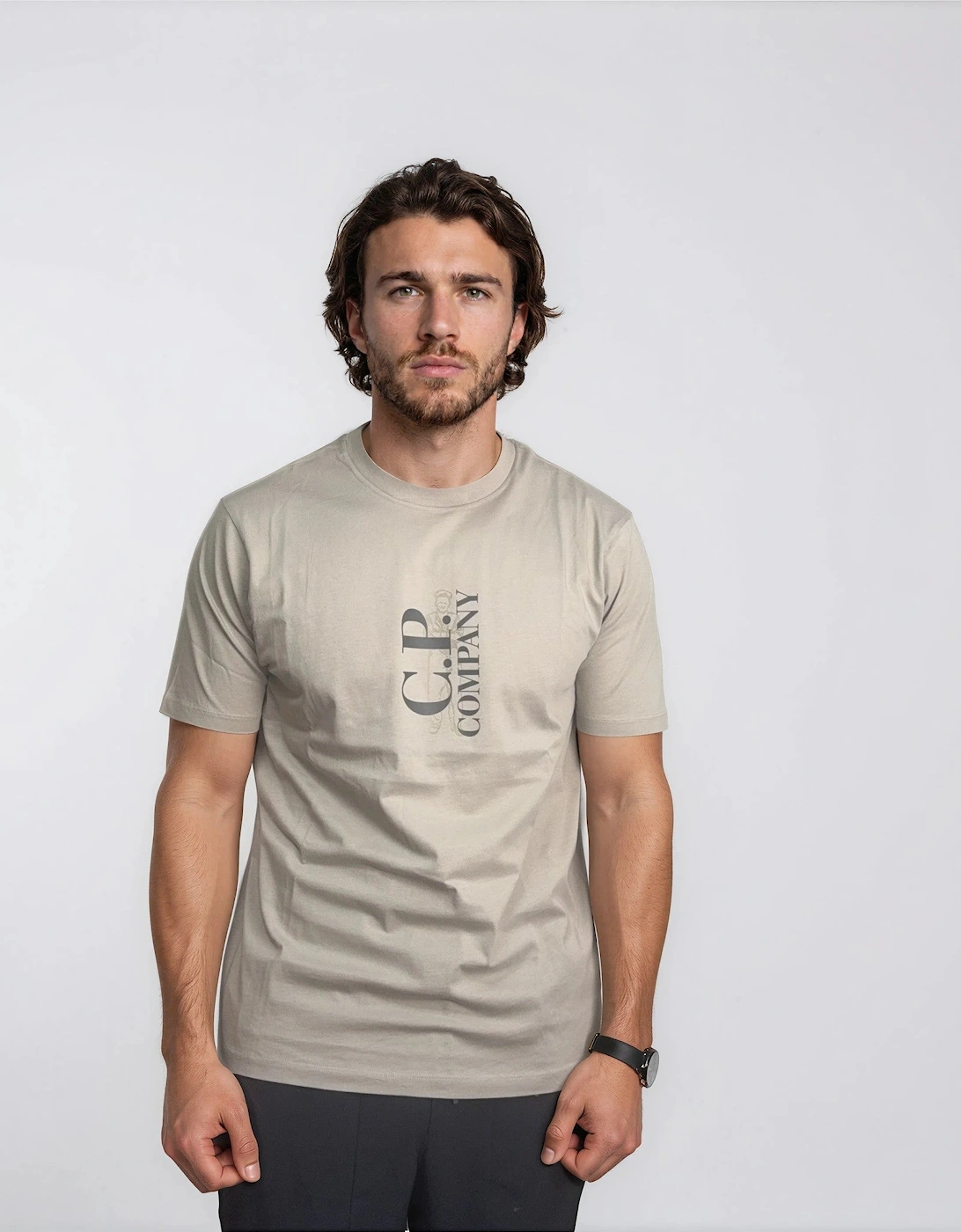 CP Company 30/1 Jersey Short Sleeve Printed T-Shirt in Dove Grey