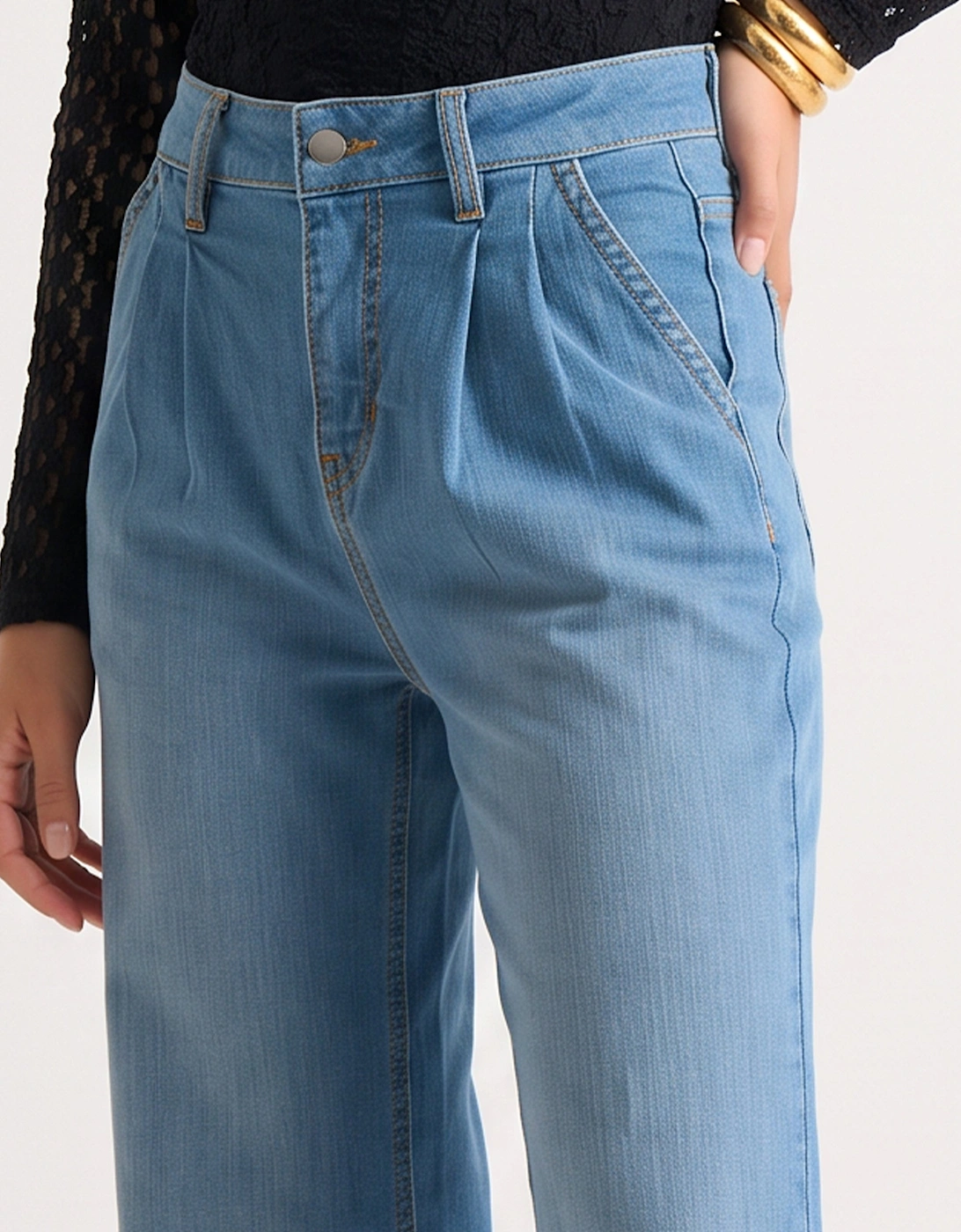 Blue Pleat Wide Leg Jean