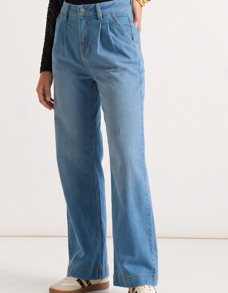 Blue Pleat Wide Leg Jean