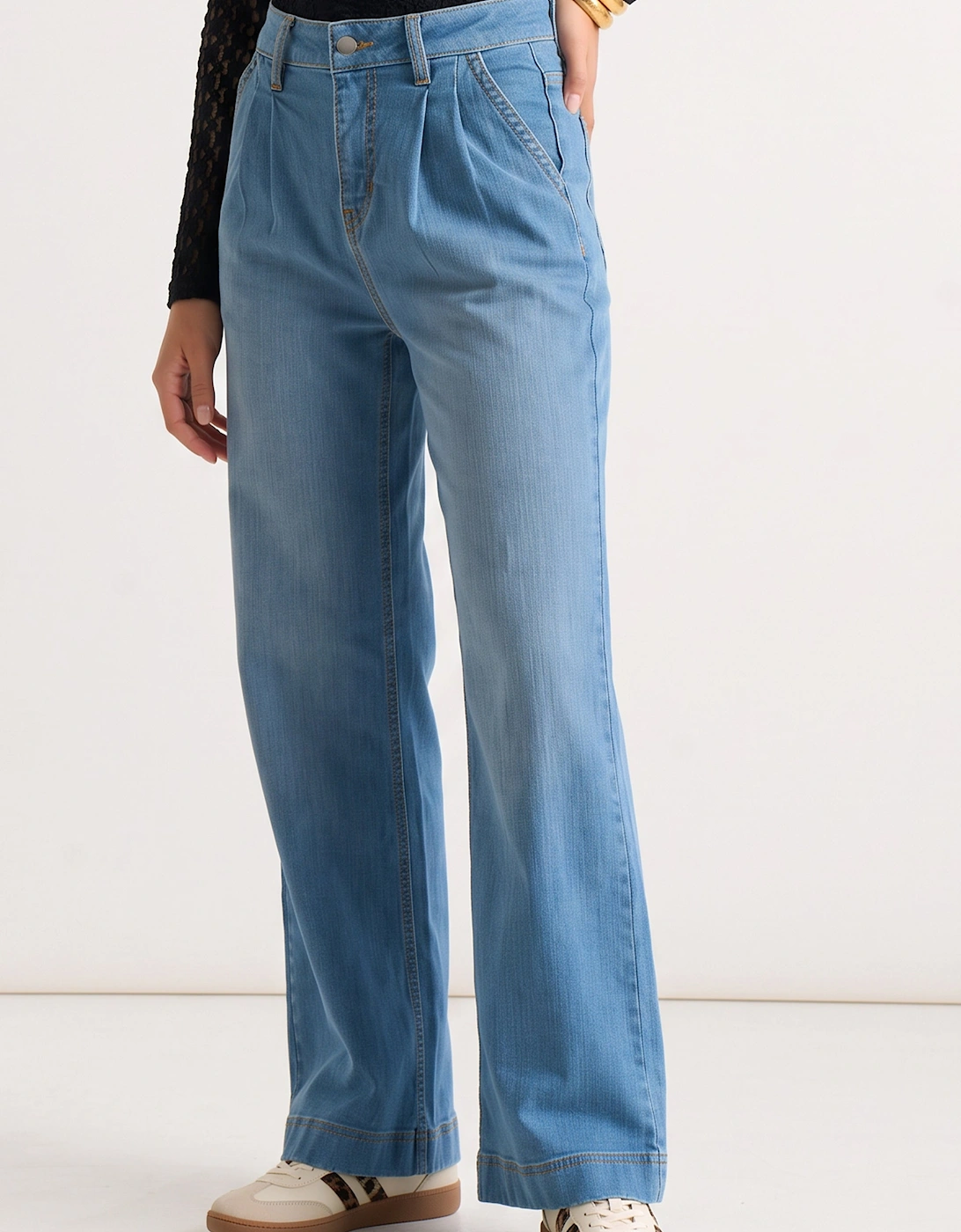 Blue Pleat Wide Leg Jean