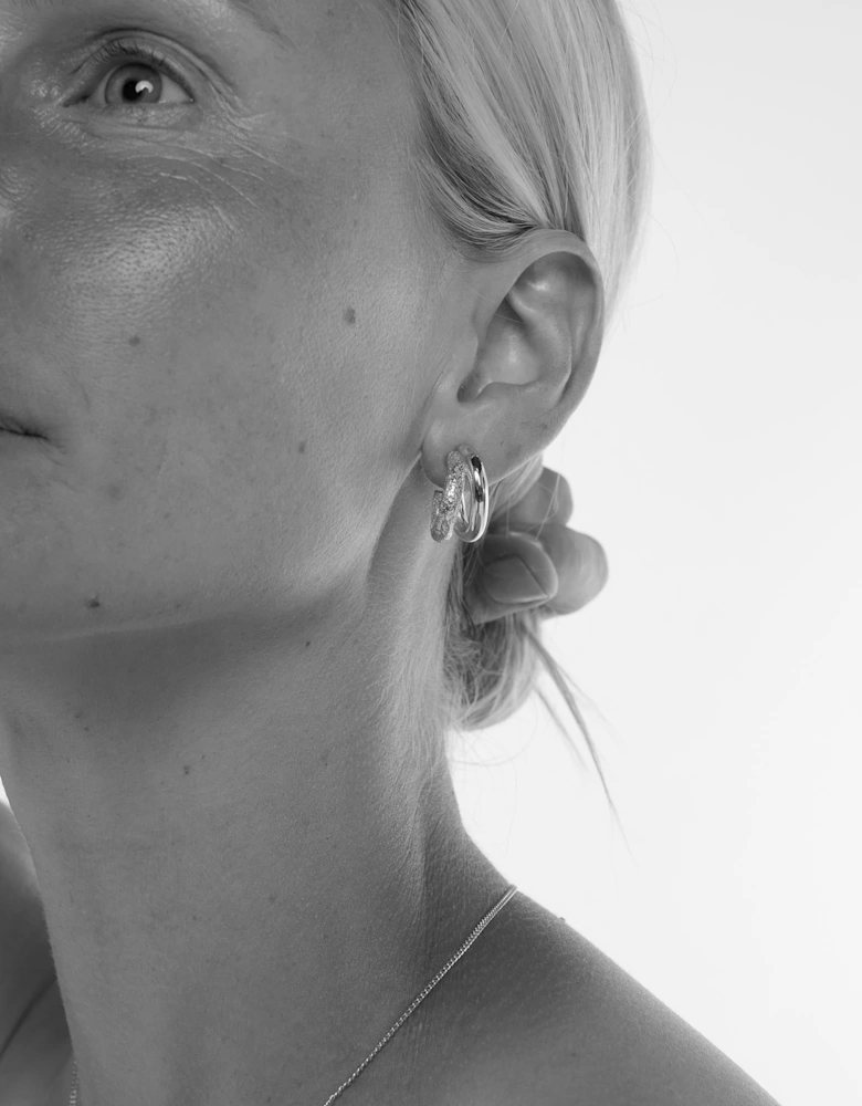 Mirage Large Textured Double Hoop Stud Back Earrings