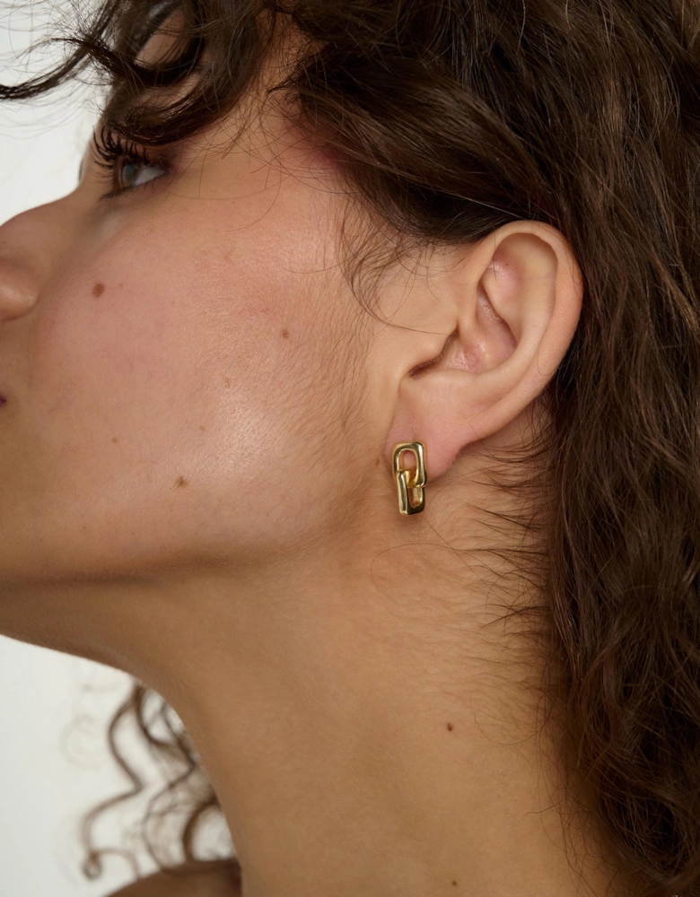 Link Soft Square Double Drop Stud Back Earrings