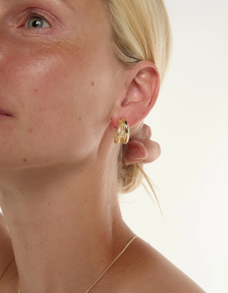 Mirage Large Textured Double Hoop Stud Back Earrings