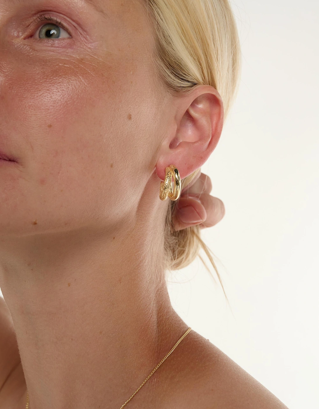 Mirage Large Textured Double Hoop Stud Back Earrings