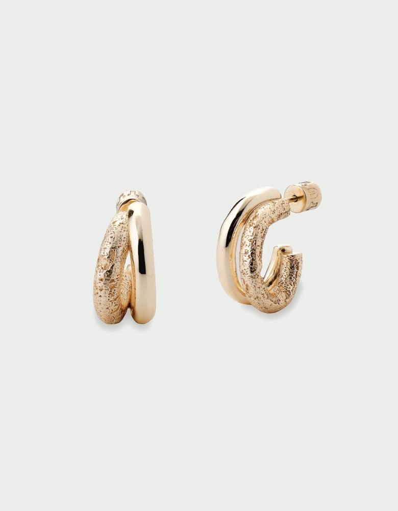 Mirage Large Textured Double Hoop Stud Back Earrings