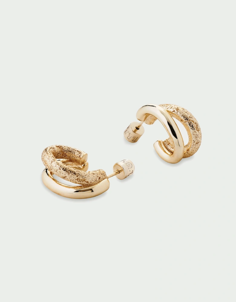 Mirage Large Textured Double Hoop Stud Back Earrings