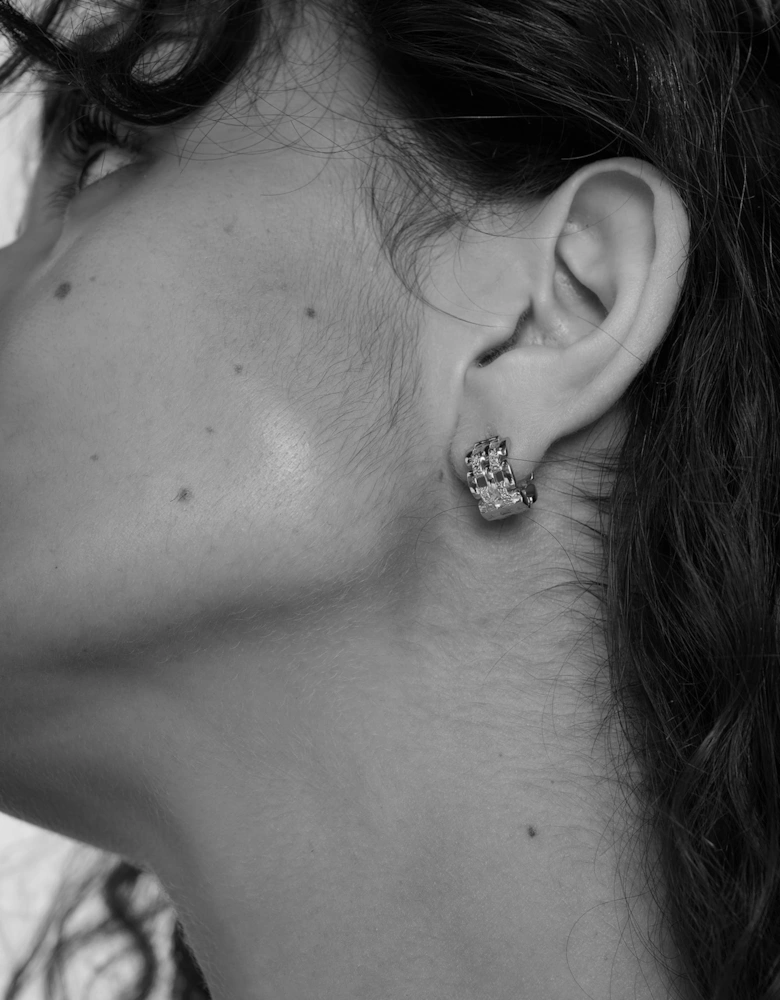 Linear Woven Chain Huggie Earrings