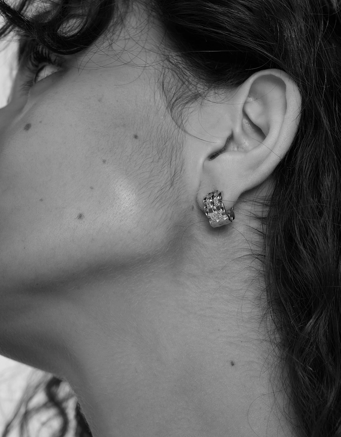Linear Woven Chain Huggie Earrings