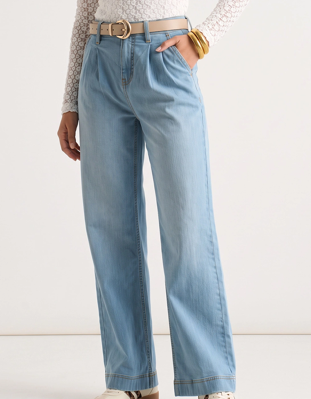 Light Blue Pleat Wide Leg Jean