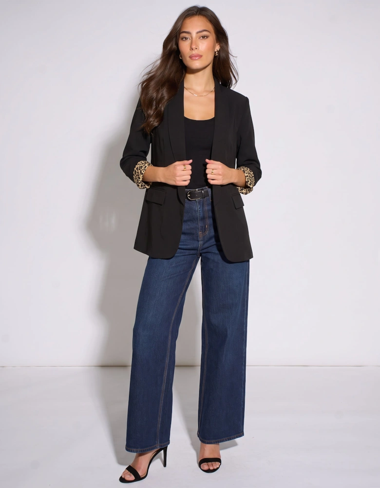 Black Contrast Animal Edge to Edge Blazer