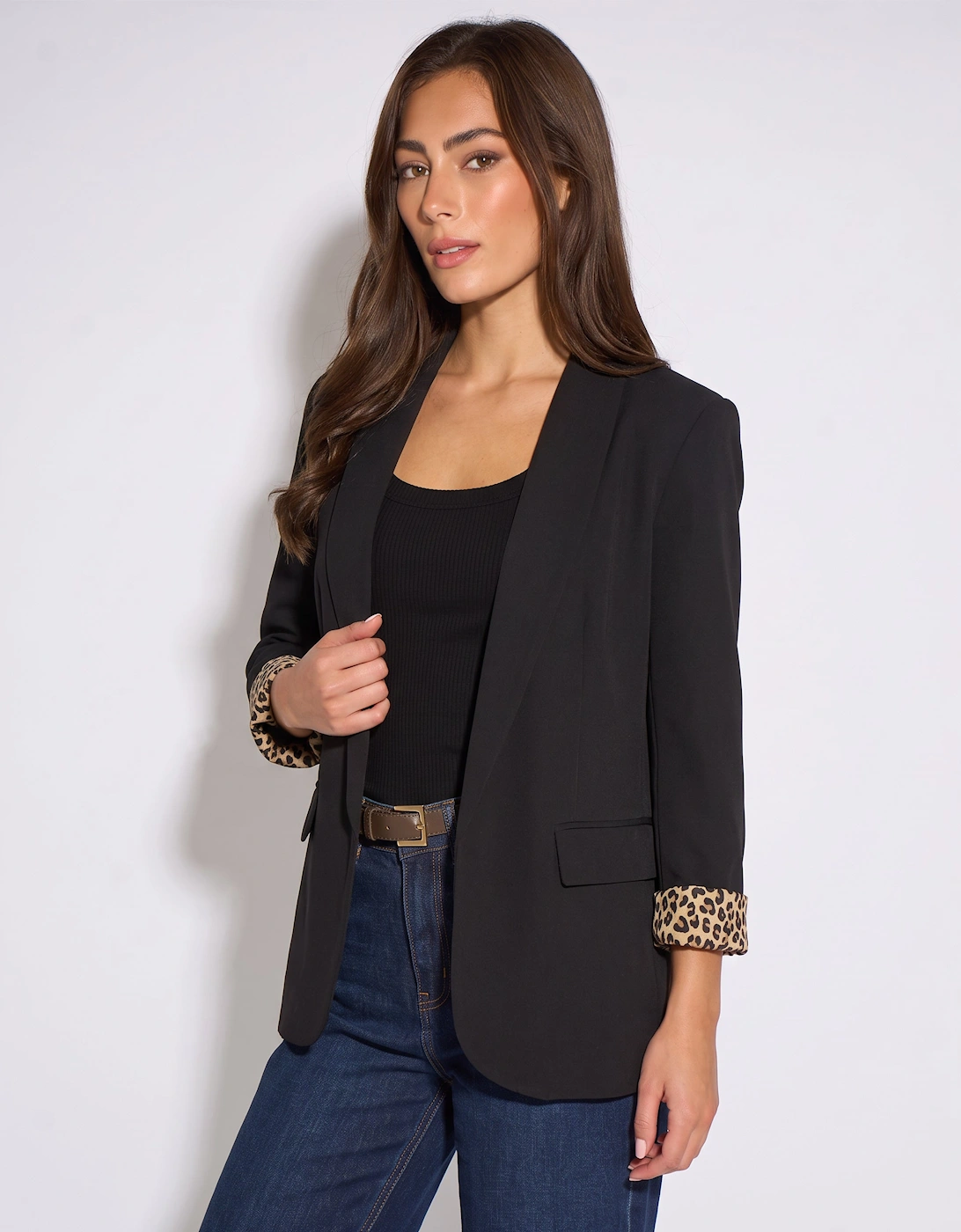 Black Contrast Animal Edge to Edge Blazer