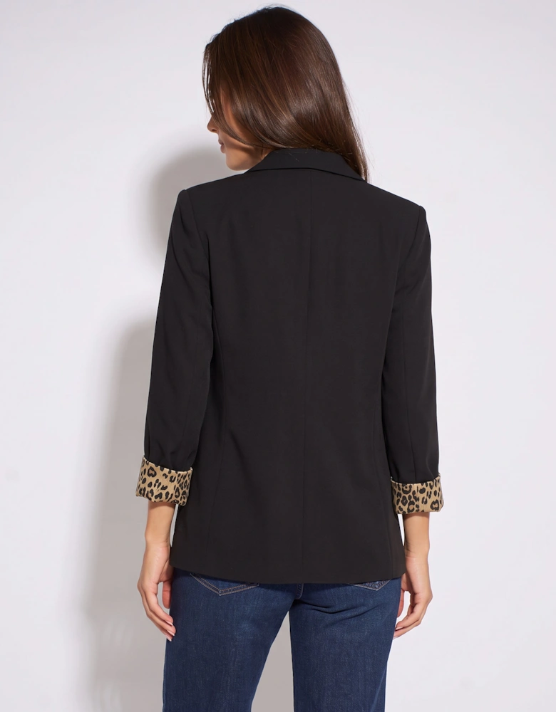 Black Contrast Animal Edge to Edge Blazer