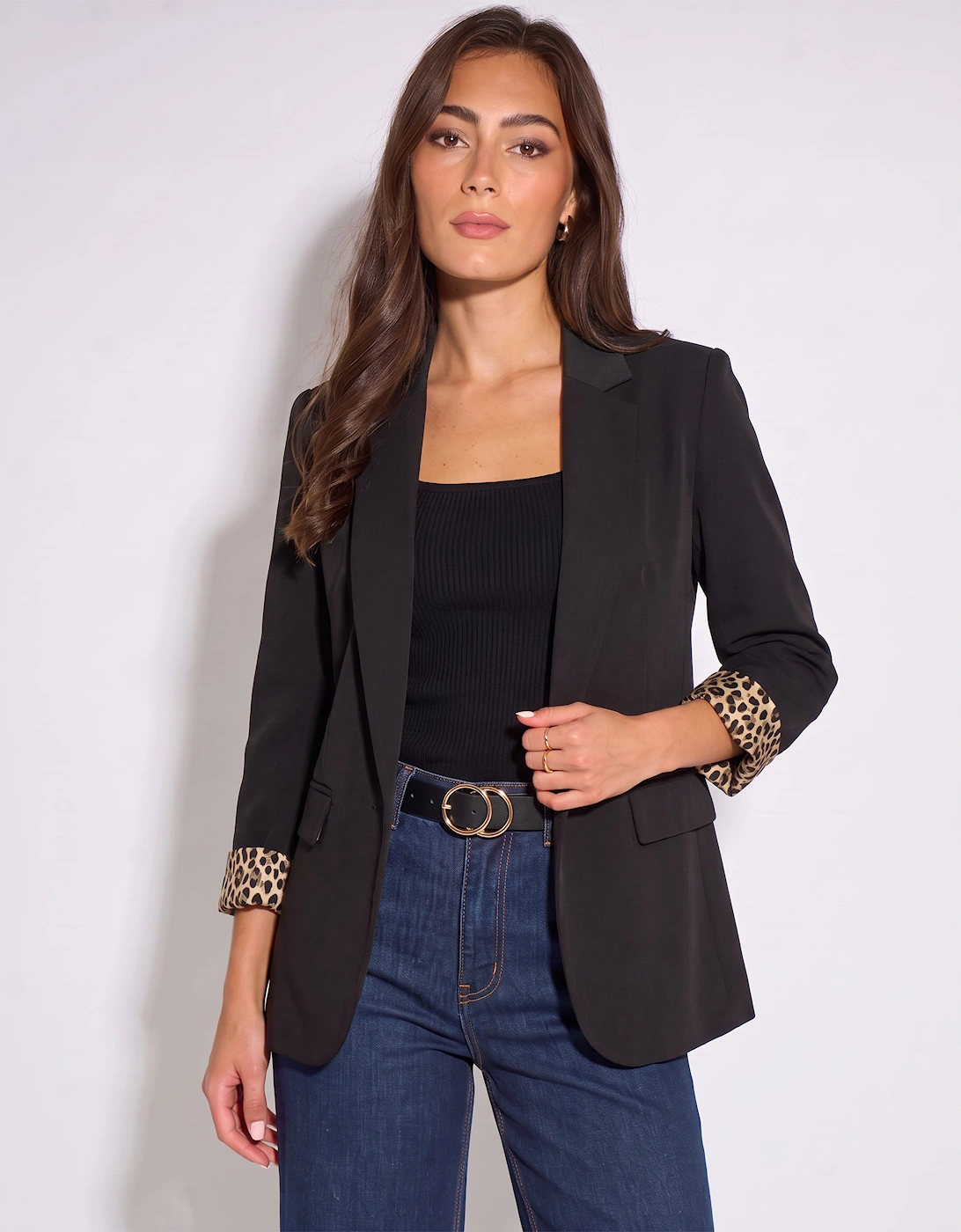 Black Contrast Animal Edge to Edge Blazer