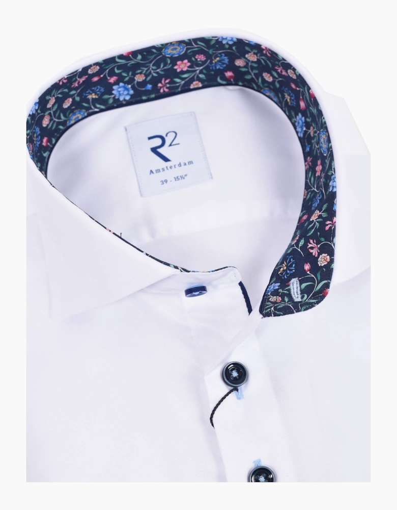 R2 LONG SLEEVED CUT AWAY COLLAR SHIRT WHITE
