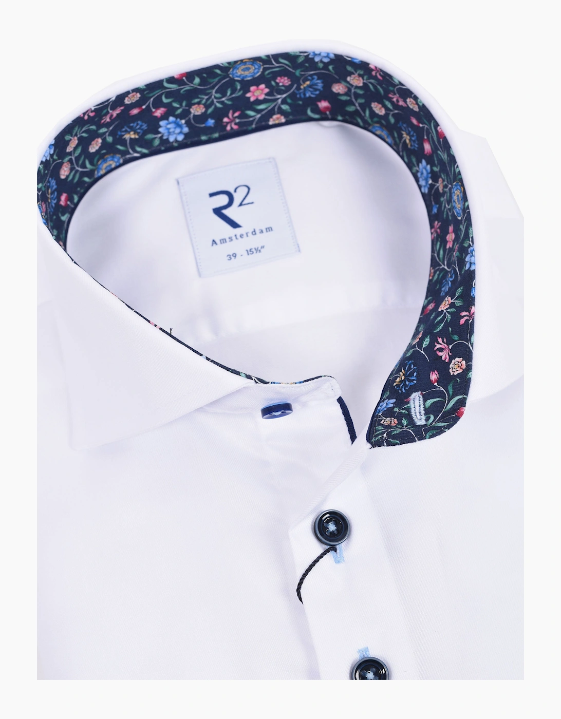 R2 LONG SLEEVED CUT AWAY COLLAR SHIRT WHITE