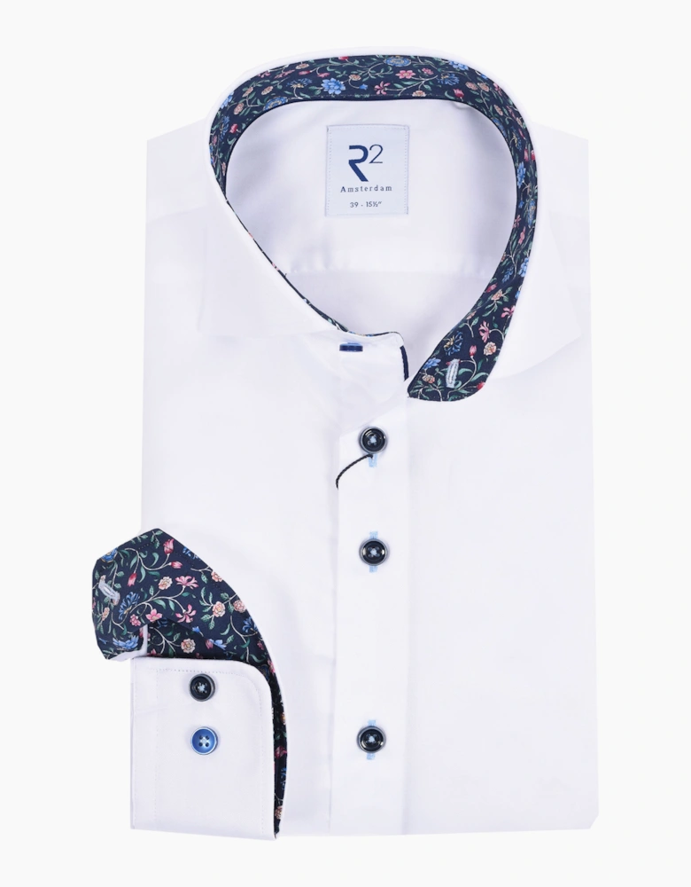 R2 LONG SLEEVED CUT AWAY COLLAR SHIRT WHITE