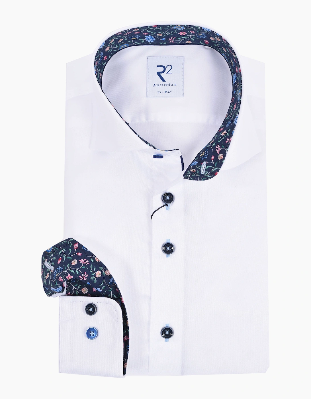R2 LONG SLEEVED CUT AWAY COLLAR SHIRT WHITE