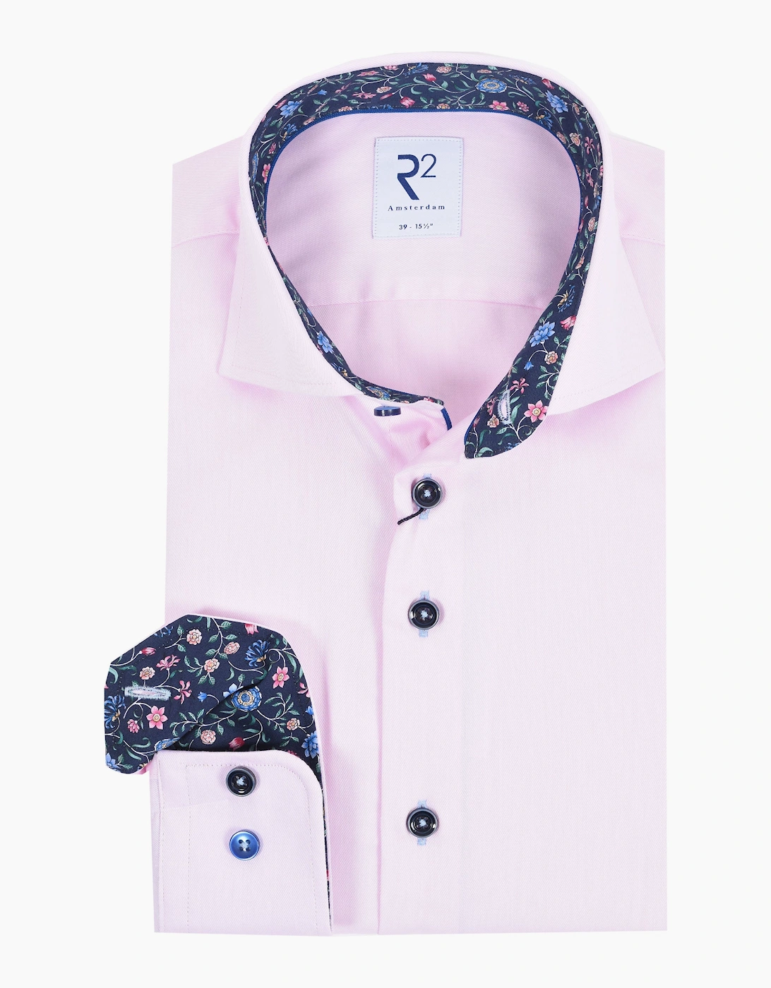 Men's R2 LONG SLEEVED CUT AWAY COLLAR SHIRT PINK - Size: 42
