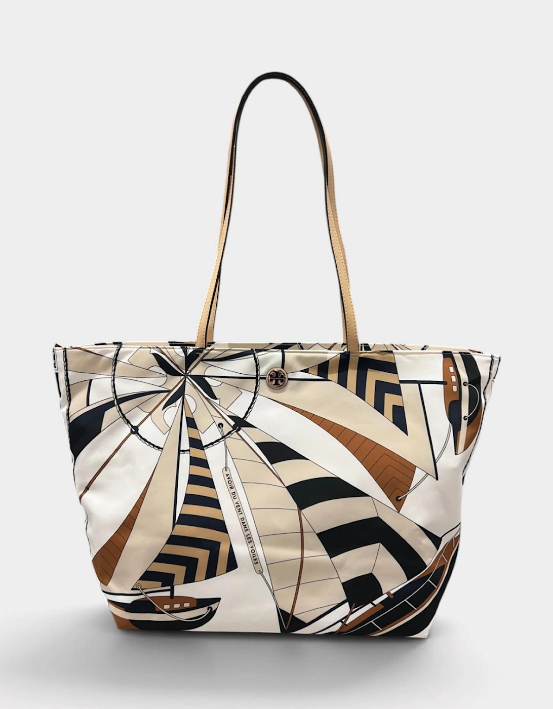 Tory Burch Women's Nylon Printed Tote Bag Beige Sailboat - Tan
