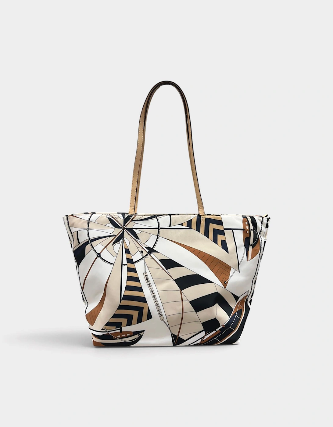 Nylon Printed Tote Bag Beige Sailboat