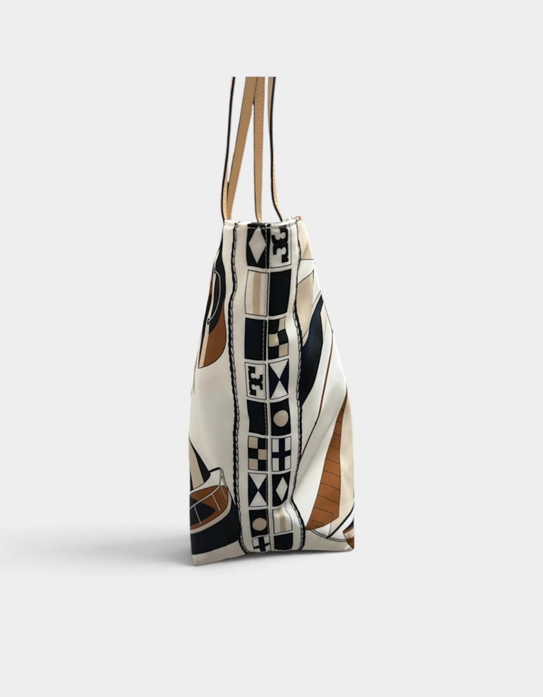 Nylon Printed Tote Bag Beige Sailboat