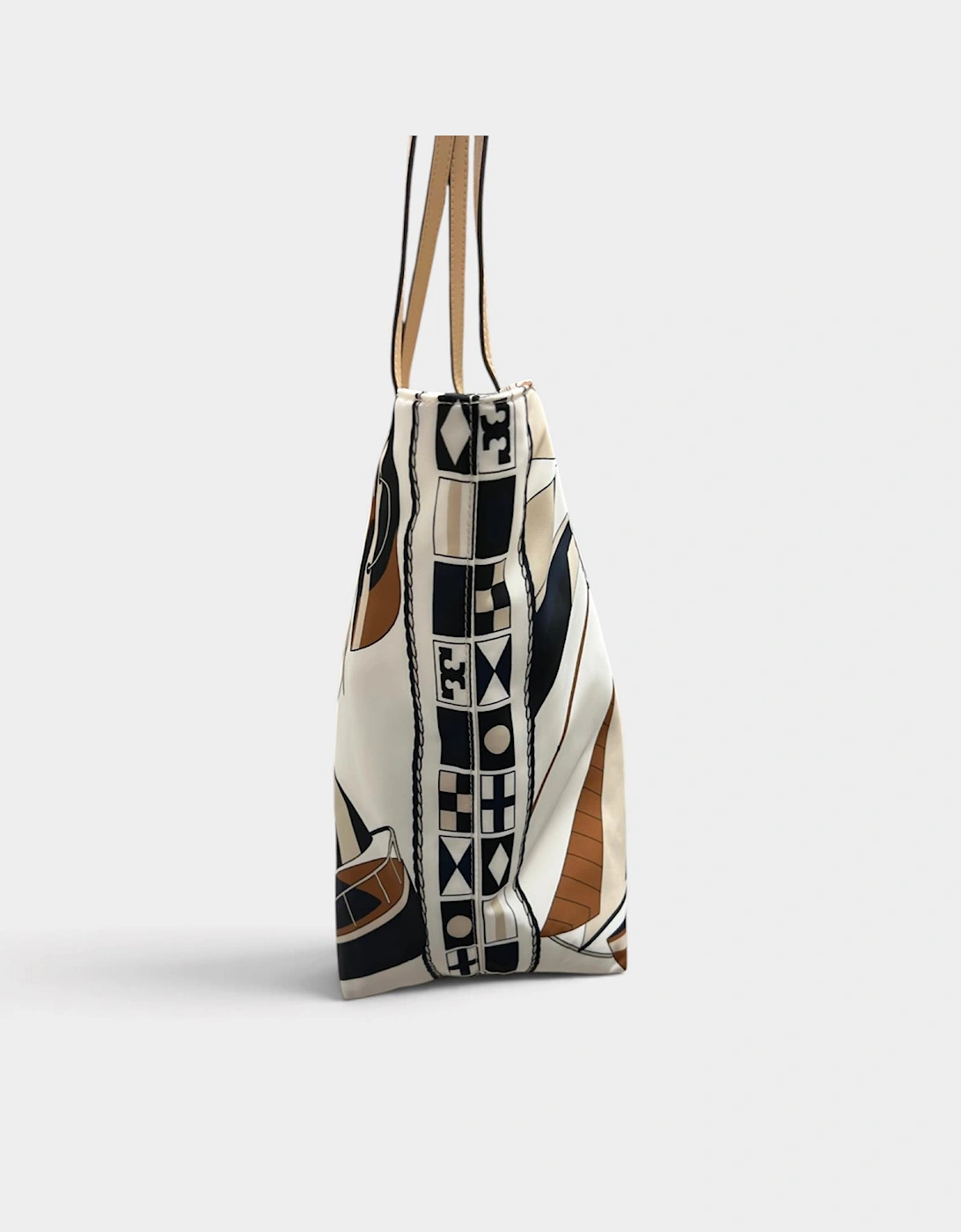 Nylon Printed Tote Bag Beige Sailboat