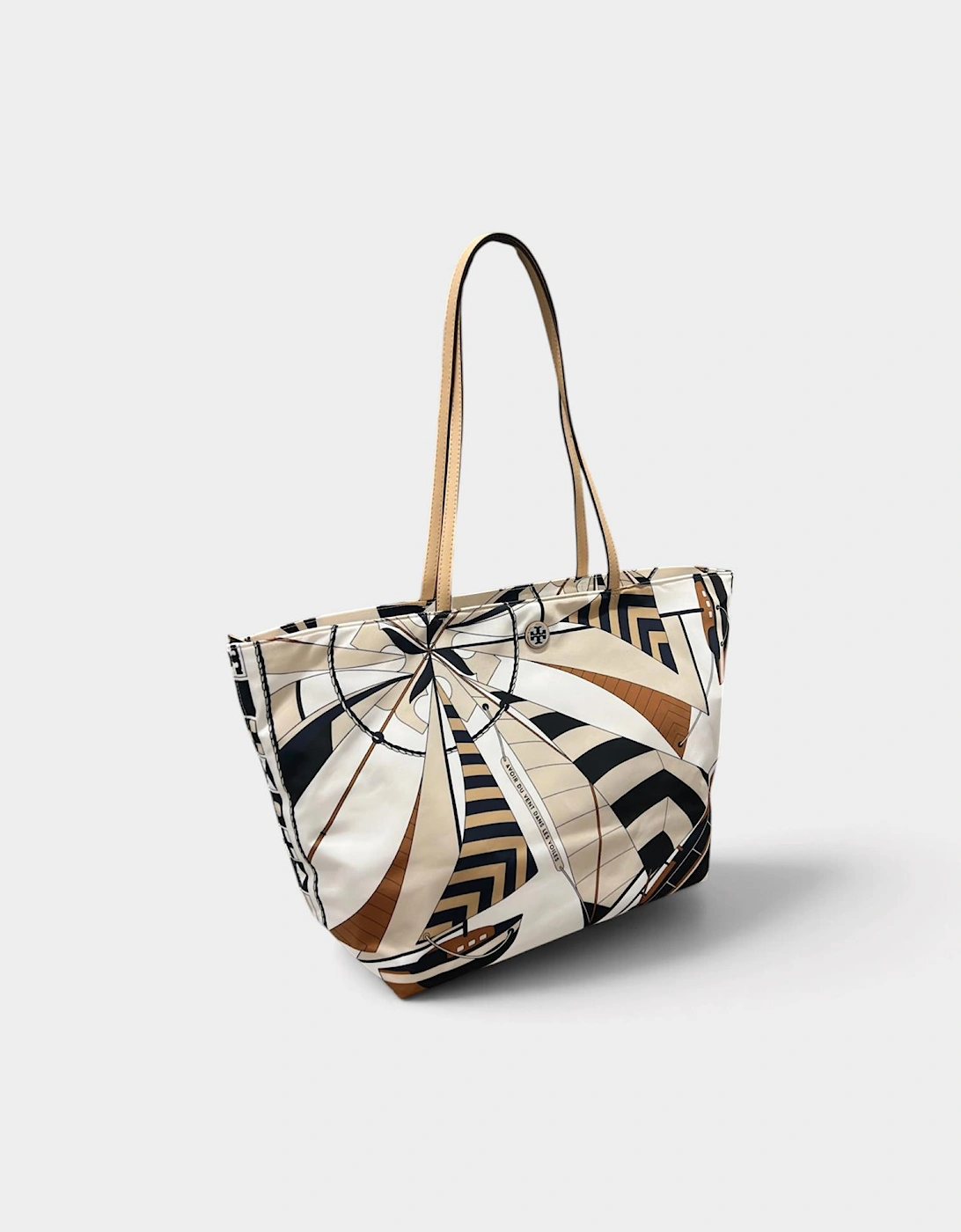 Nylon Printed Tote Bag Beige Sailboat