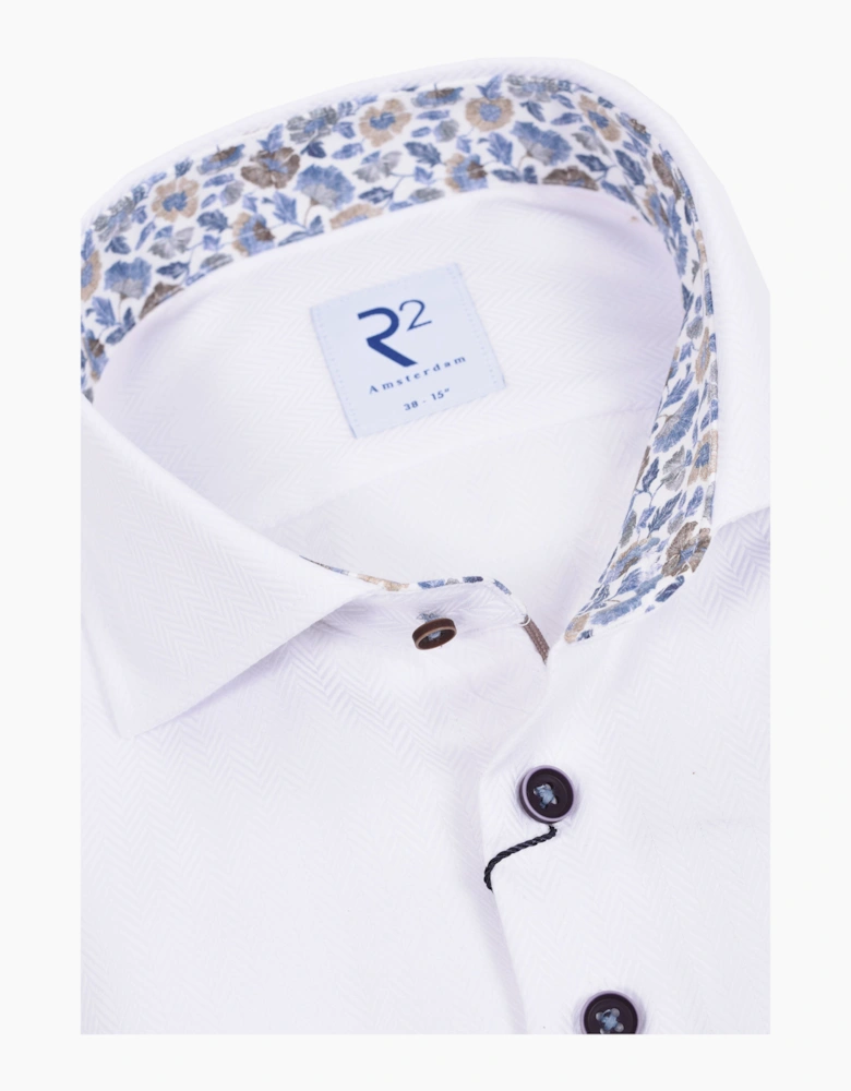 R2 LONG SLEEVED CUT AWAY COLLAR SHIRT WHITE