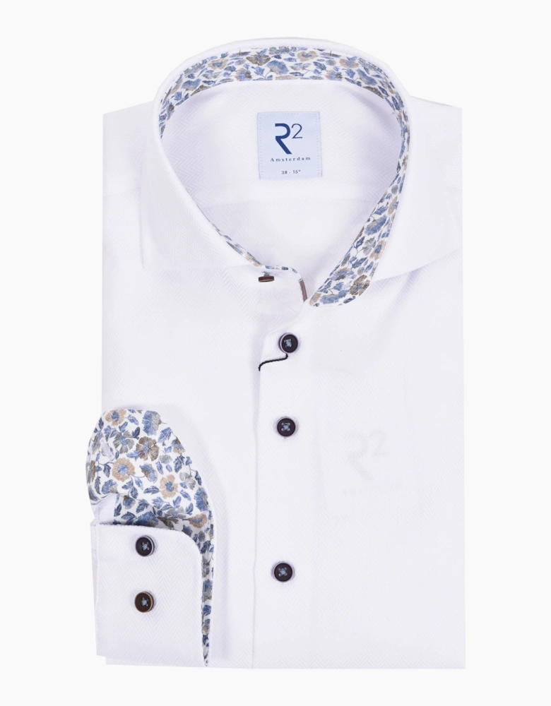 R2 LONG SLEEVED CUT AWAY COLLAR SHIRT WHITE