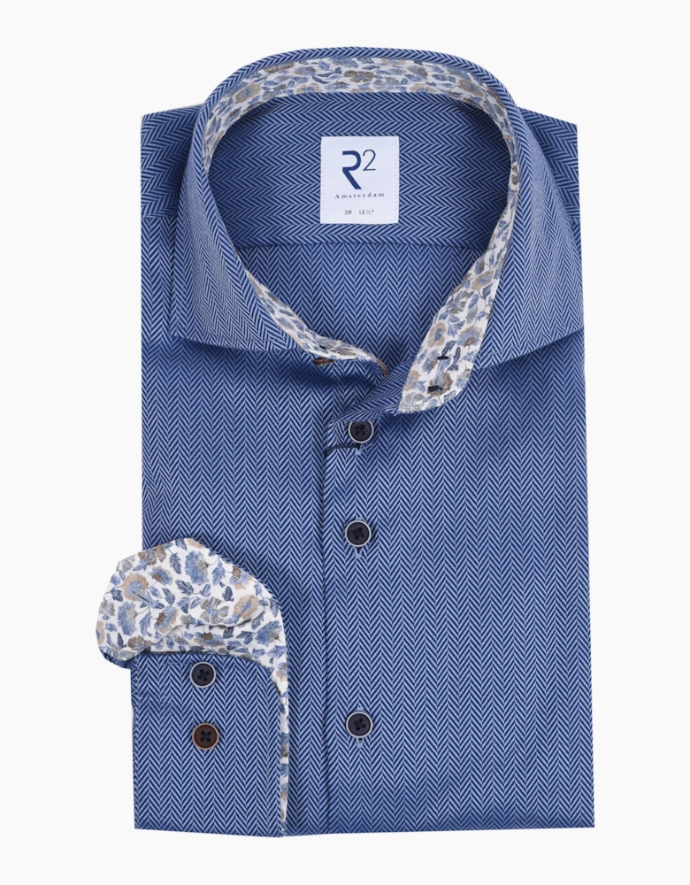 R2 LONG SLEEVED CUT AWAY COLLAR SHIRT BLUE