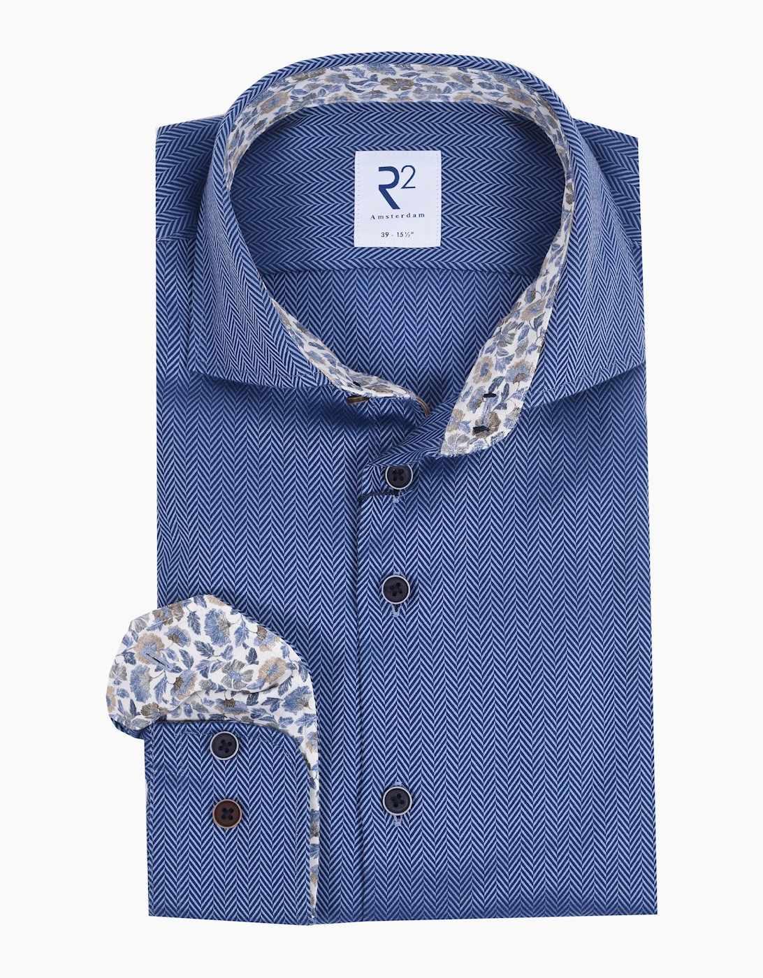R2 LONG SLEEVED CUT AWAY COLLAR SHIRT BLUE